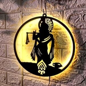 SG PRINT MDF Wood Shri Krishna Backlit Wall Art With LED Light For Living Room - Krishana Wall Decor, Wall Art For Home and Office(12X12) WARM WHITE